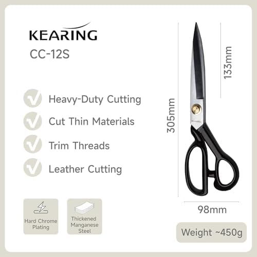 12 Inch Heavy Duty Fabric Scissors, Professional Tailor Shears for Precision Cutting of Leather, Denim, and Multi-Layer Fabrics for Sewing, Dressmaking, Cutting - 1 lb - Right-Handed - Image 3