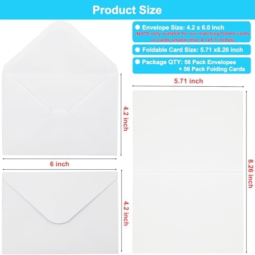 56 Pack Blank Cards and Envelopes 4.2 x 6.0 inches, White Blank Note Cards Greeting Card and Envelope Set, Folded Cardstock with Envelopes for DIY Greeting Card, Thank You Card, Invitations - Image 2