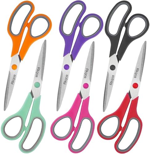 Scissors, Rkqoa 8" Adult Scissors All Purpose 6 Pack - Comfort-Grip Sharp Shears for Office School Sewing Fabric Craft Art Supplies, Teacher/Class Everyday Use, Right/Left Handles - Image 2
