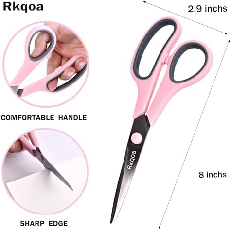 Scissors, Rkqoa 8" Adult Scissors All Purpose 6 Pack - Comfort-Grip Sharp Shears for Office School Sewing Fabric Craft Art Supplies, Teacher/Class Everyday Use, Right/Left Handles - Image 3