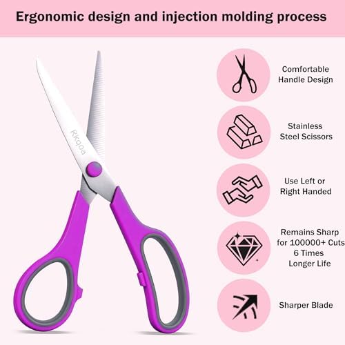 Scissors, Rkqoa 8" Adult Scissors All Purpose 6 Pack - Comfort-Grip Sharp Shears for Office School Sewing Fabric Craft Art Supplies, Teacher/Class Everyday Use, Right/Left Handles - Image 5