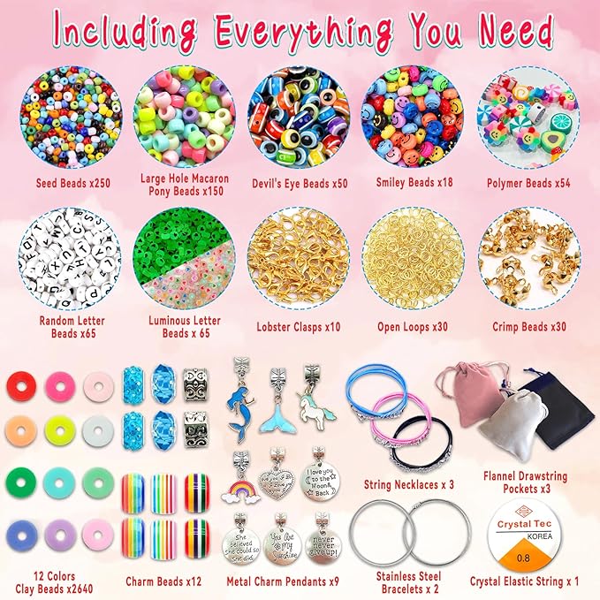 leitait Girls Toys Bracelet Making Kit -3400pcs Charm Jewelry Making Kit Supplies,Unicorn/Mermaid Crafts Birthday Christmas Gifts for Girls Ages 5 6 7 8 9 10 11 12 Years Old - Image 3