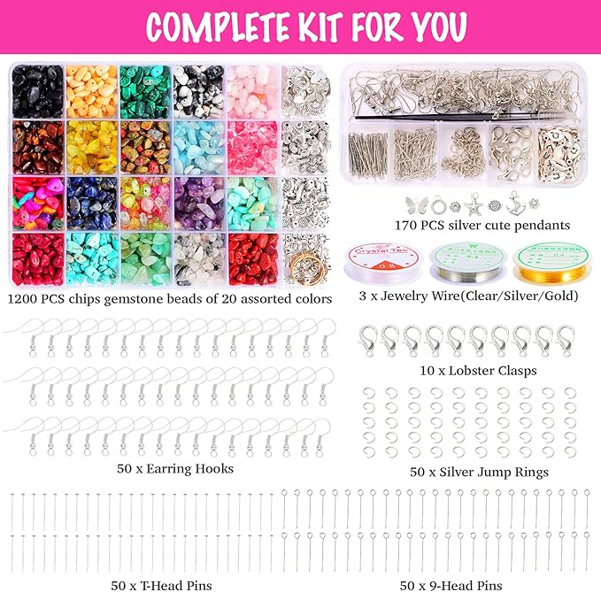 Xmada Jewelry Making Supplies Kit - 1587 PCS Beads, Crystal Beads, Jewelry Pliers, Beading Wire, Earring Hooks, Rings, Bracelets for Girls and Adults - Image 5
